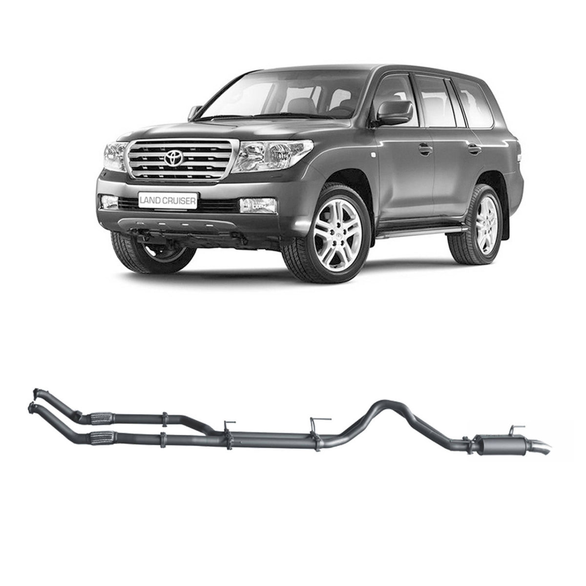 Redback Twin 3-inch to 2.5-inch Turbo-Back Exhaust, Rear Muffler, No Cats – LandCruiser 200 4.5L V8 | TLX45900-PR