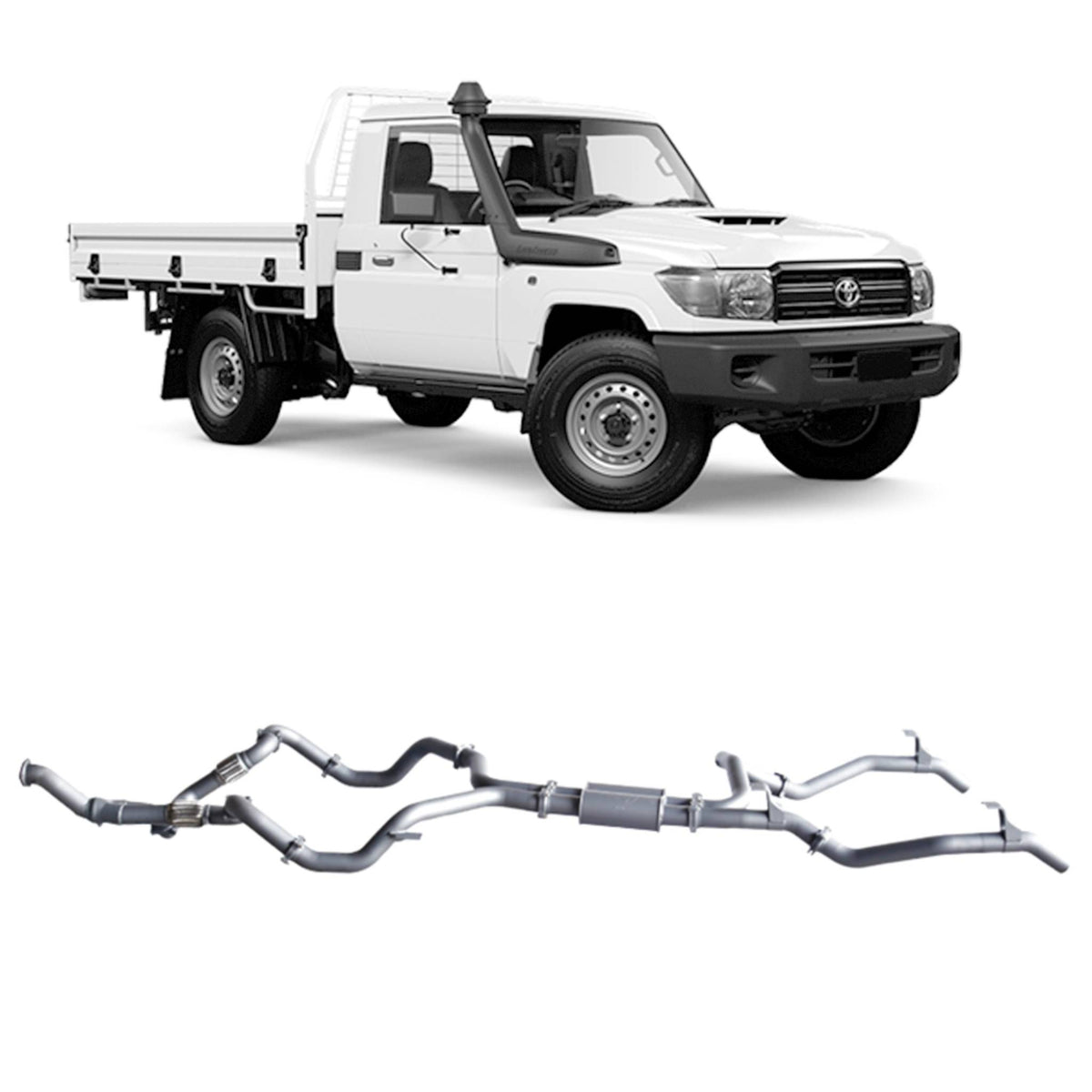 Redback Twin 3-inch Turbo-Back, Resonator, No Cat – LandCruiser 79 Single Cab | TLX46600-PR