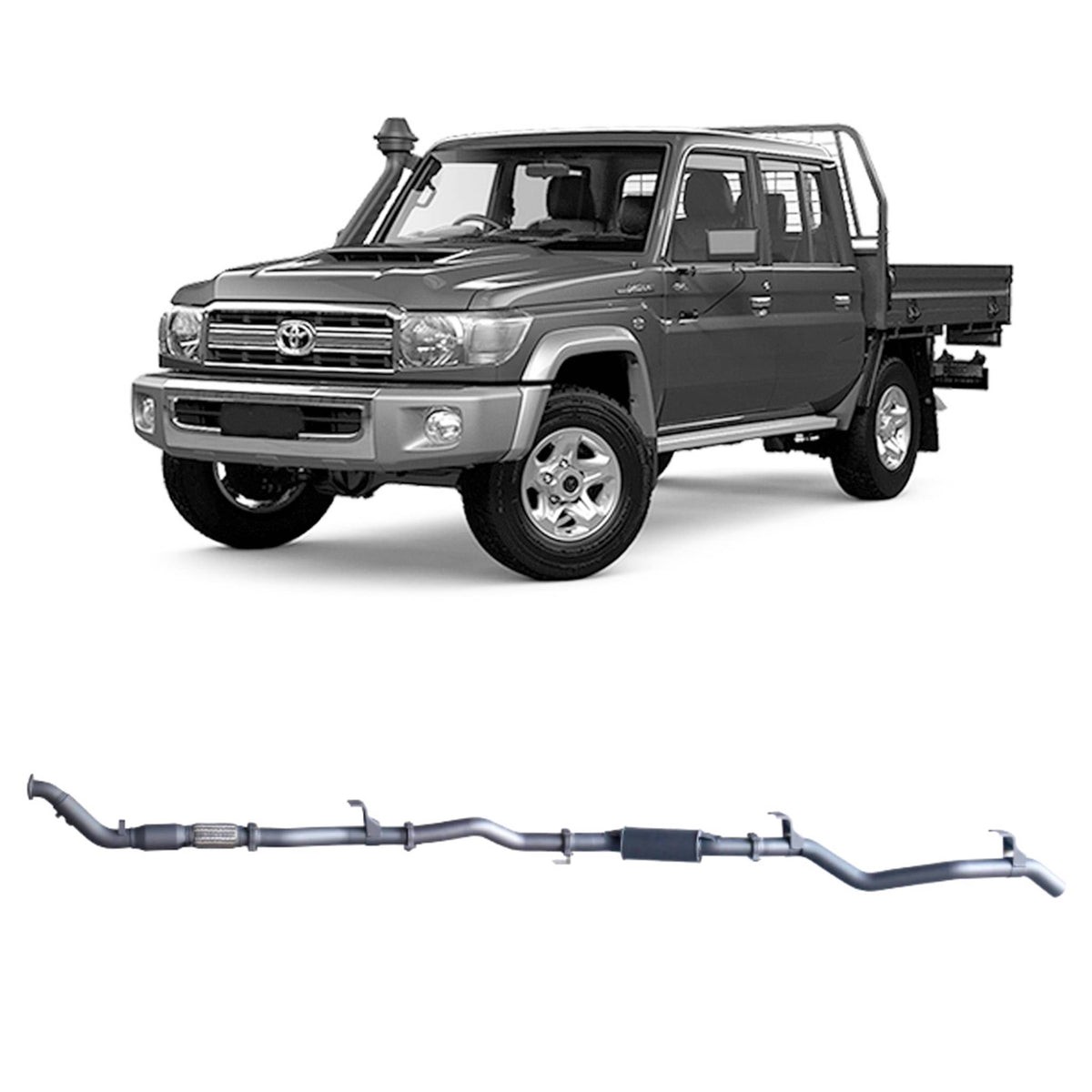 Redback 3-inch Turbo-Back, Cat & Resonator – LandCruiser 79 Double Cab with Auxiliary Fuel Tank | TLX47400-CR