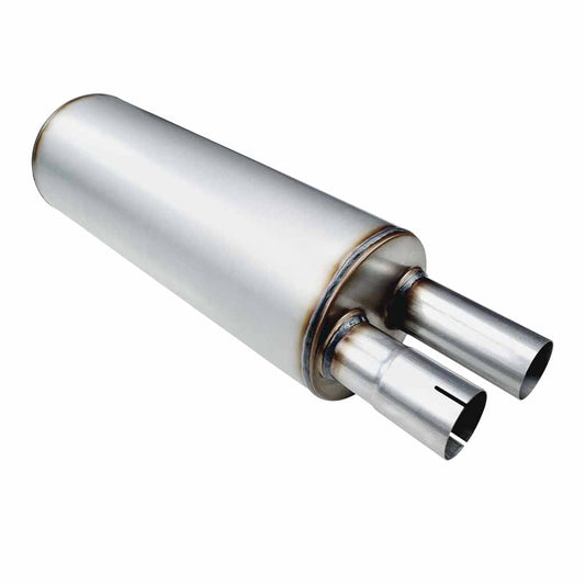 TR824275BSE-409 — 8" BODY DIAMETER X 24" BODY LENGTH - 2 3/4" IN/OUT SAME END- BAFFLED  - STAINLESS STEEL 409