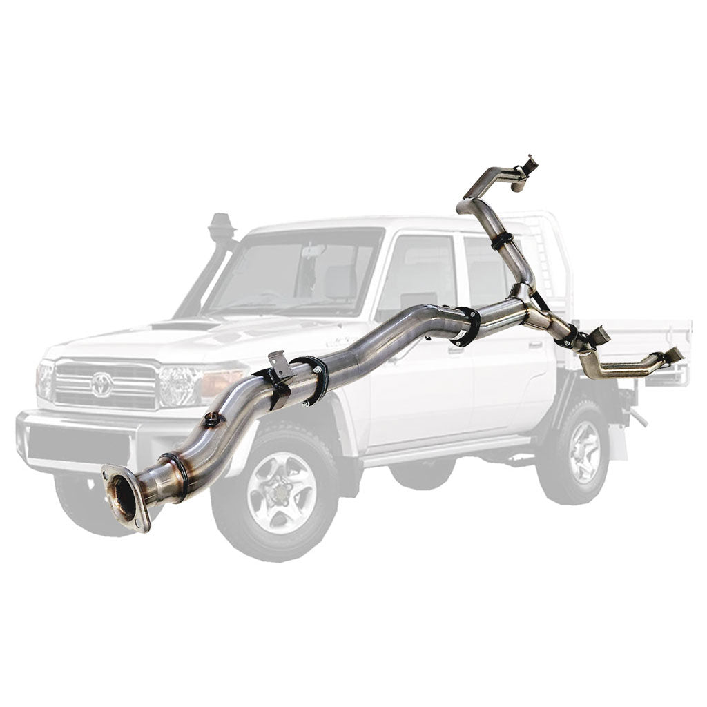 Toyota LandCruiser 79 Series VDJ79 4" Single Into Twin 3" DPF-Back Exhaust System - Pipe (Moderate)