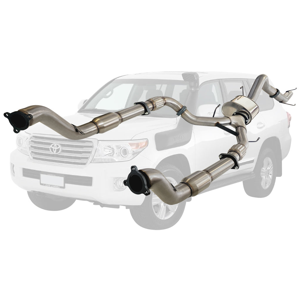 Toyota LandCruiser 200 VDJ200 Twin 3"→4" Turbo-Back – Cat + Centre Muffler + Rear Tailpipe – TY432-CMTPSS — TY432-CMTPSS